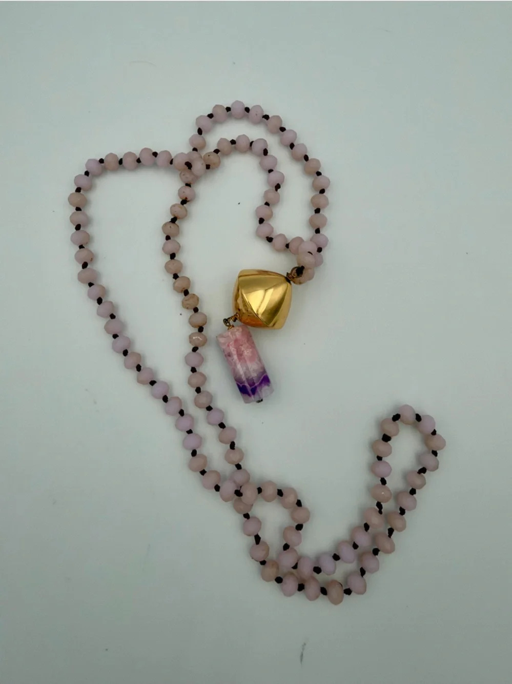 Gold-Tone Pendant Necklace with Pink and Purple Stone Accent